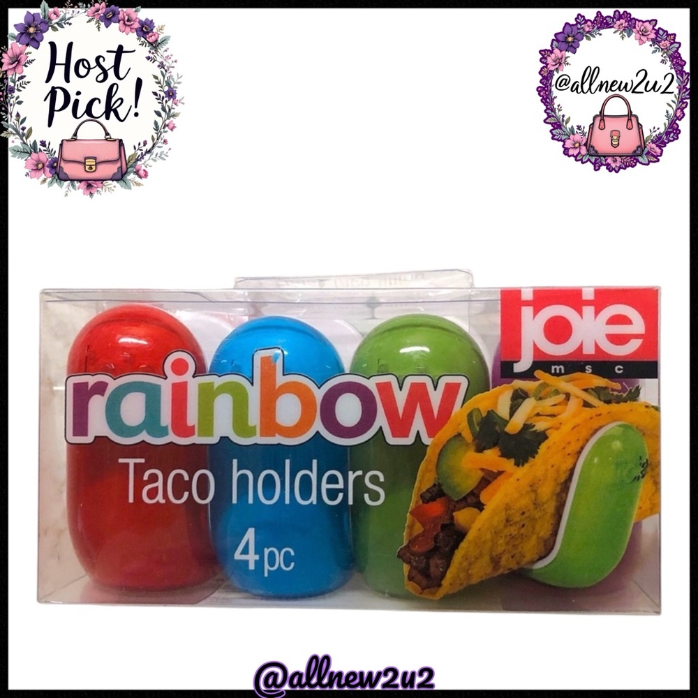 Joie Limited Rainbow Taco 4 Pc. Set Bright Hues Easy Handheld Holders Host Pick